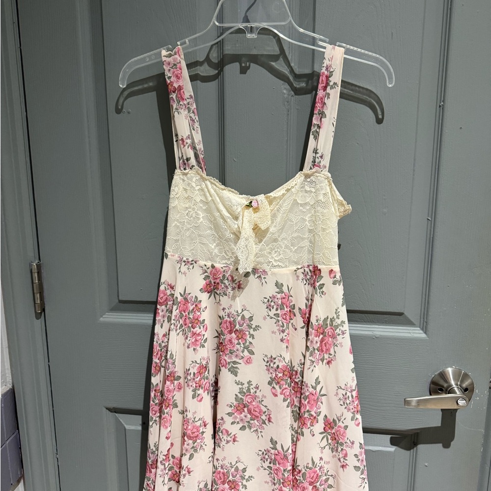 Current Mood Cream and Pink Floral Mini Dress